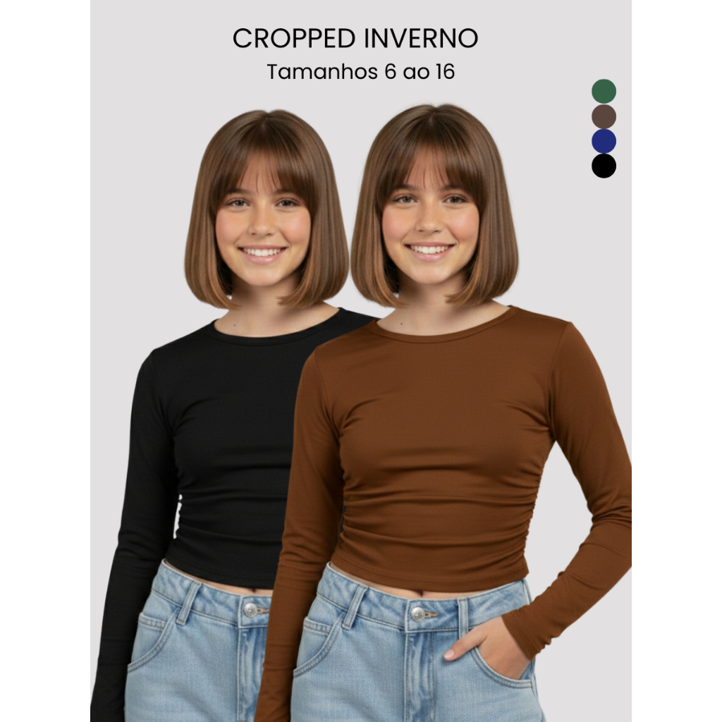 Kit Cropped Blusa Manga Longa Gola Careca Menina 2