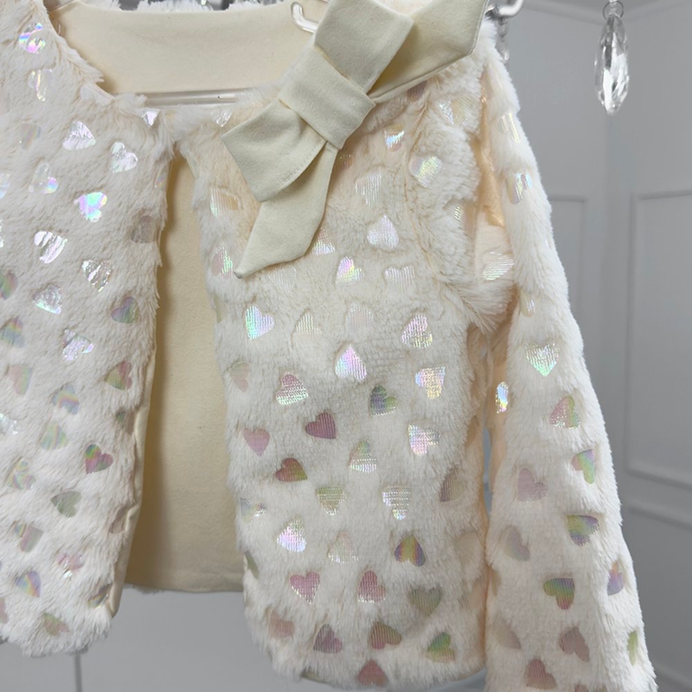 Casaco Infantil Rosa Pelo Corações Holograficos 