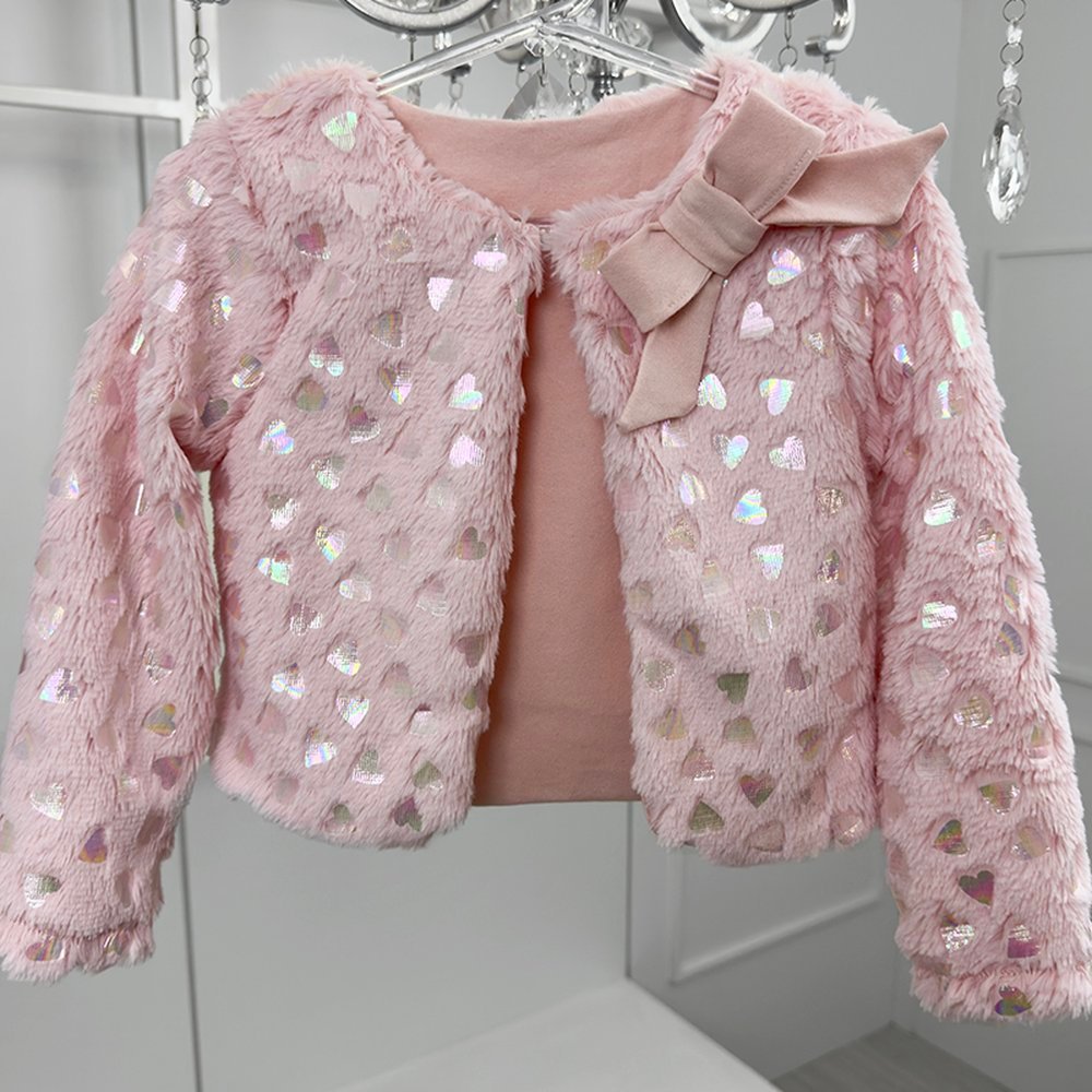 Casaco Infantil Rosa Pelo Corações Holograficos 