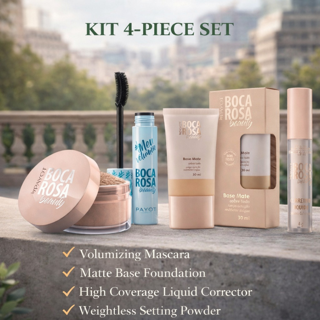 Kit Boca Rosa 4 Peças  Base + Corretivo + Pó Sol