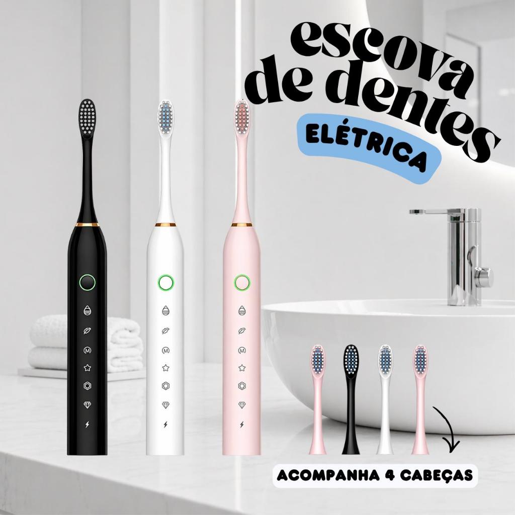 Kit Escova de Dente Elétrica + 4 Cabeças Refil �