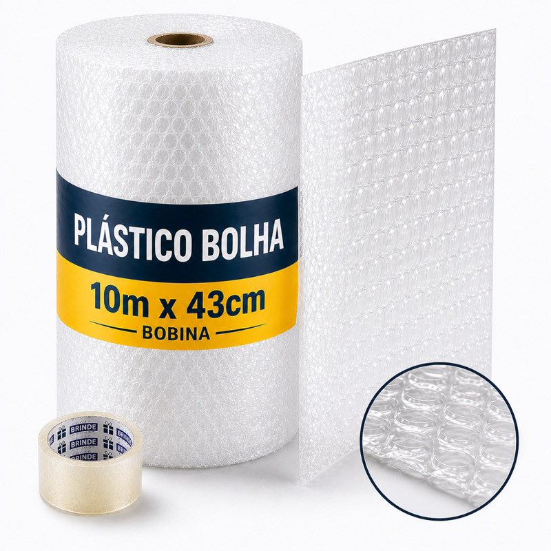 Plástico Bolha 43cm x 10m Resistente Brinde Ecomm