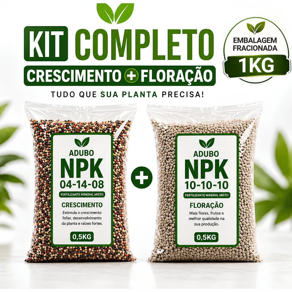 Kit Adubo NPK 101010 + NPK 041408 Crescimento e Fl