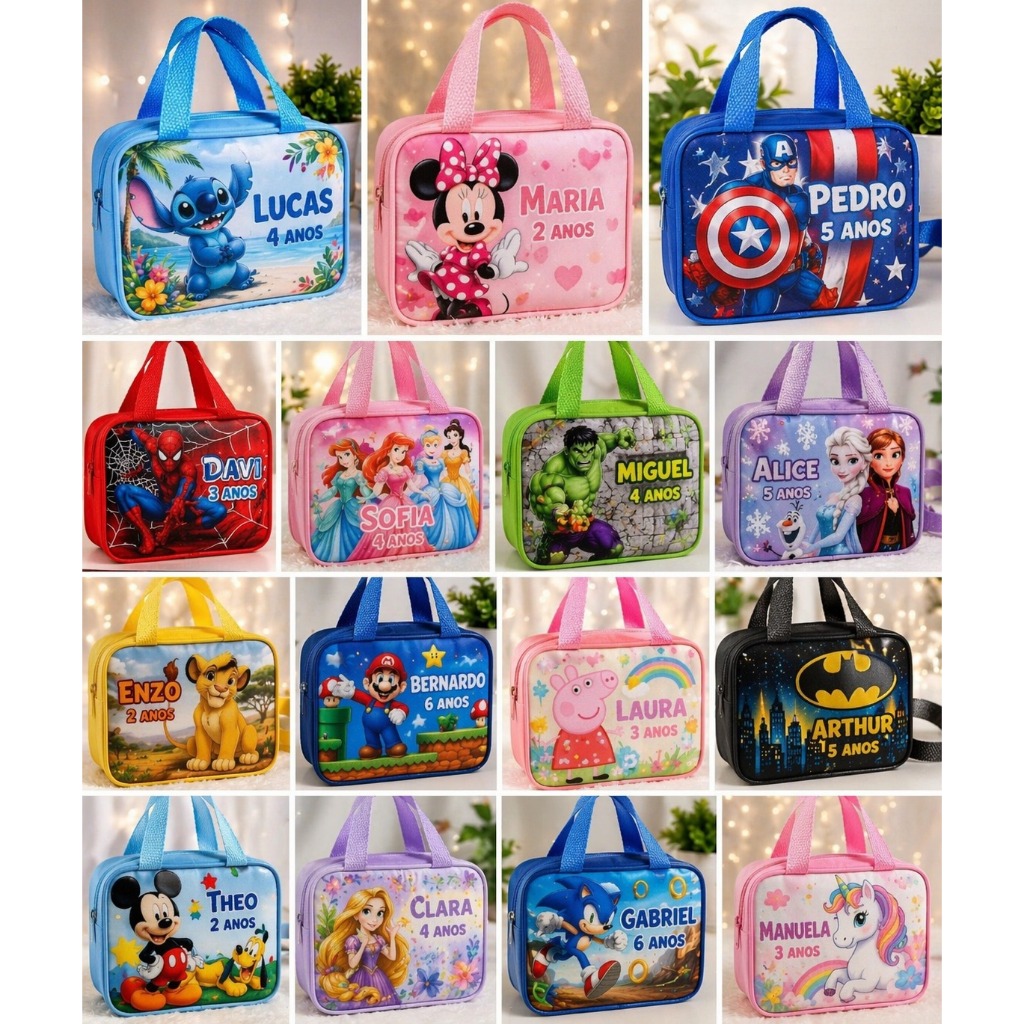 Kit Bolsinha Lancheira Infantil Personalizada com 