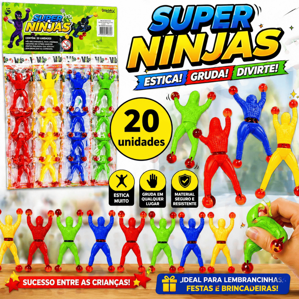 Kit Super Ninja Boneco Gruda Parede Escala Grude V