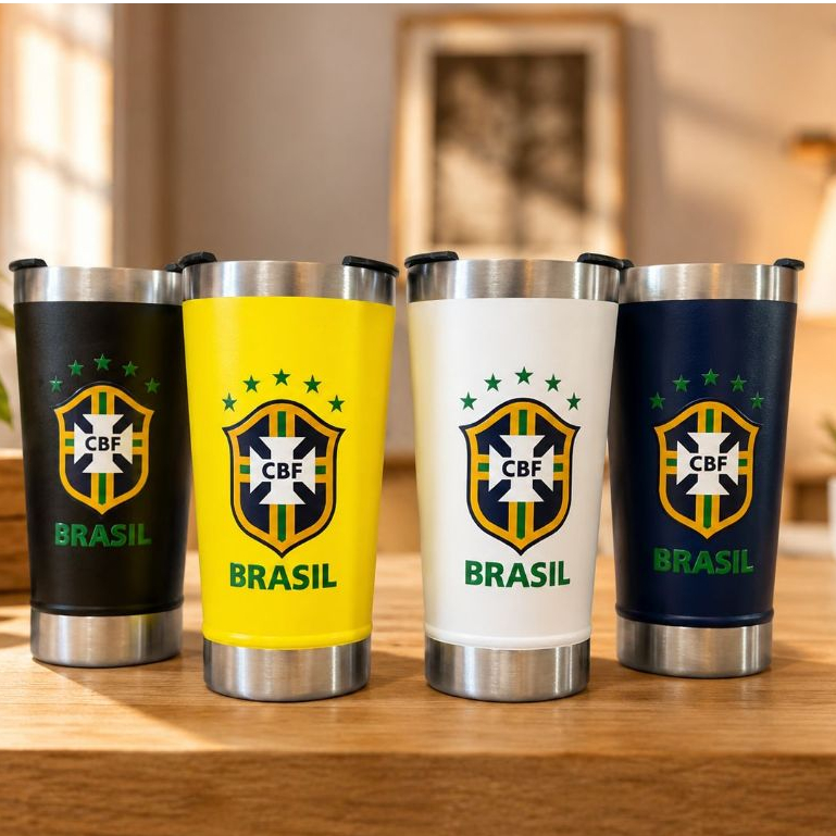 Copo Térmico 473ml Com Tampa Abridor Brasil Perso