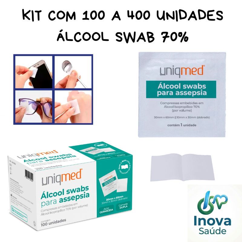Álcool Swab 70% UniqMed kit com 100 a 400 Unidade