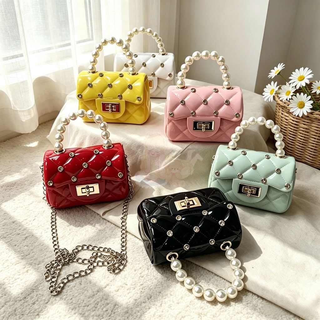 Bolsa Infantil com Strass Brilhante e Alça de Pé