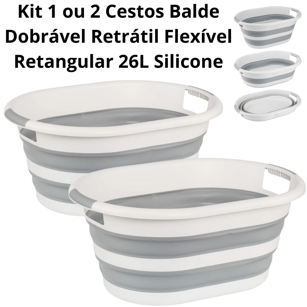 1 ou 2 Baldes Cesto Dobrável Retrátil Flexível