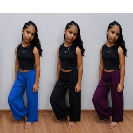 kit 3 calças pantalonas infantil 02 ao 16 anos, t