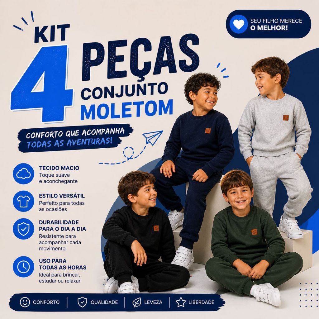 Kit 4 Peças LISOS Moletom Infantil Menino Inverno