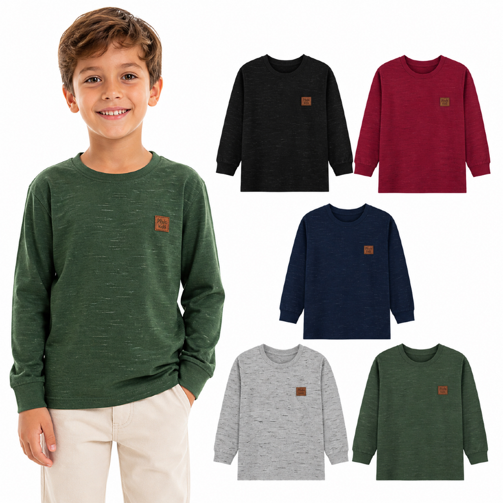 Kit 3 Camisetas Manga Longa Infantil Menino Básic