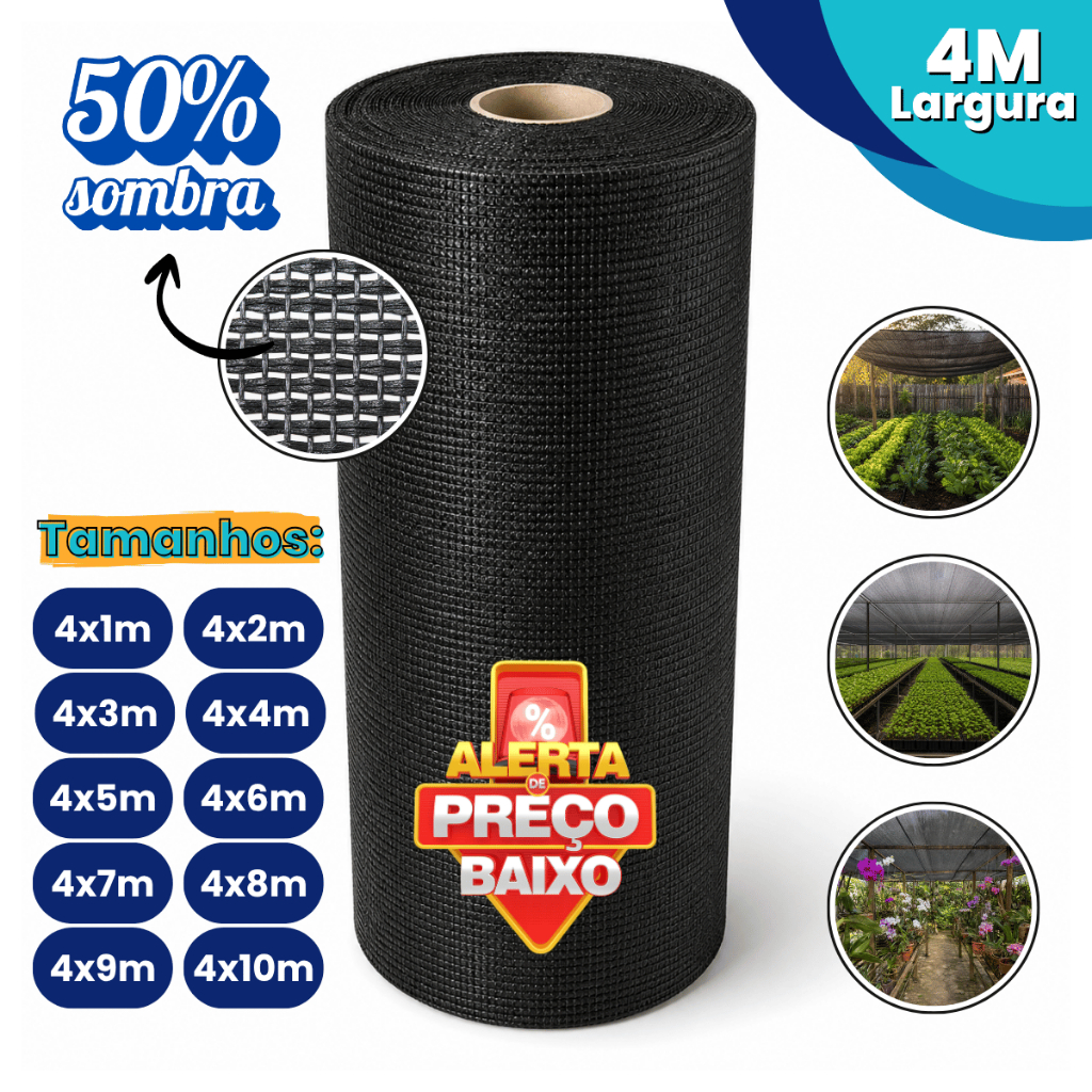 Tela Sombrite 50% 4x10m Sombreamento Horta Estufa