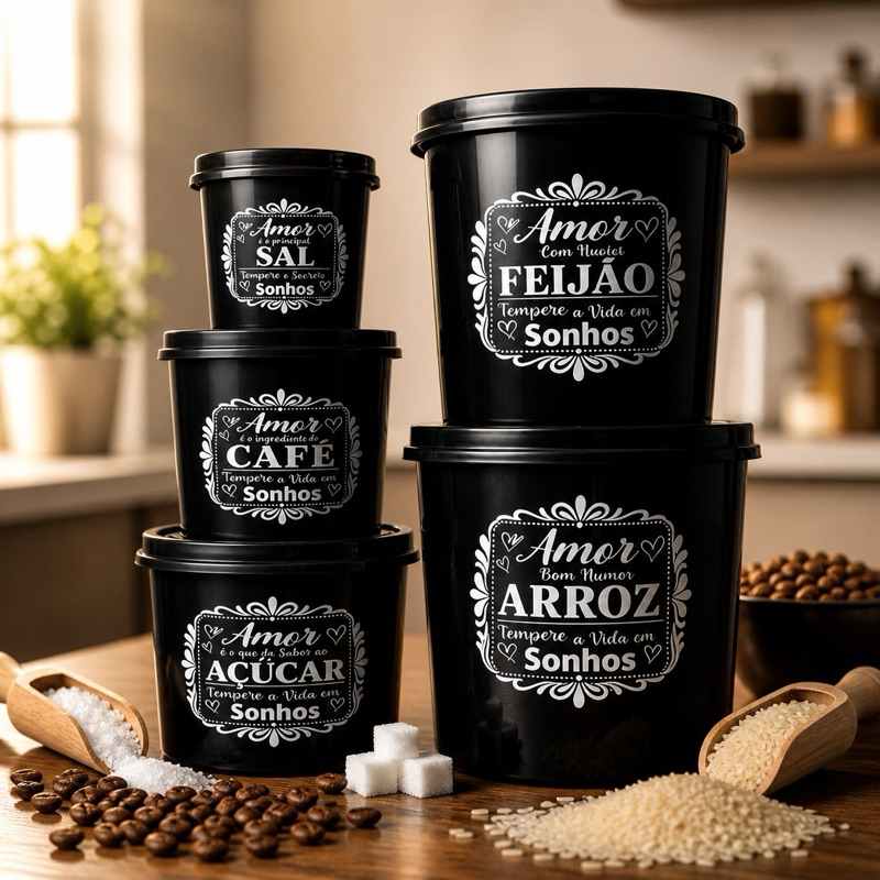 Kit Potes Herméticos Mantimentos 5 peças  Cozinh
