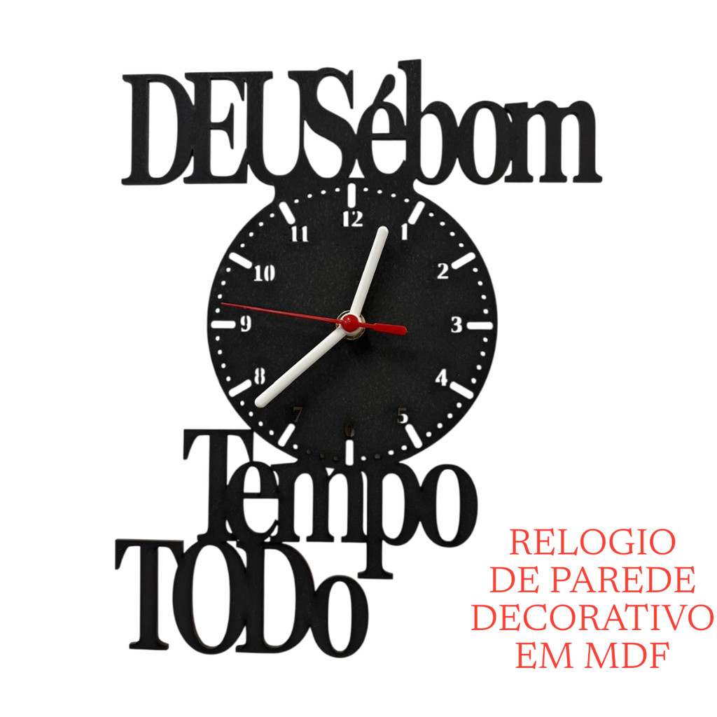 Relógio Decorativo de Parede em MDF Preta Decora�