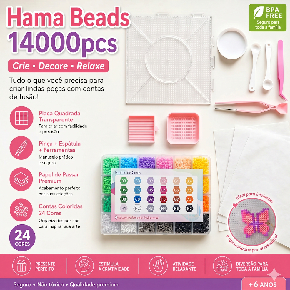 Kit 24 cores Pixel Beads, 2.6mm Com 14000pcs, Perl