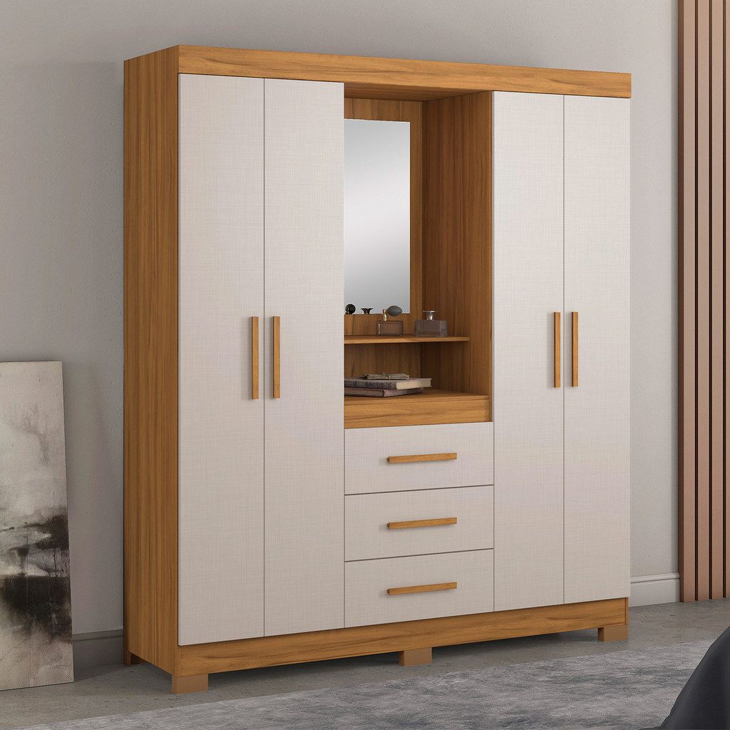 Guarda-Roupa Casal 4 Portas 3 Gavetas para Quarto 