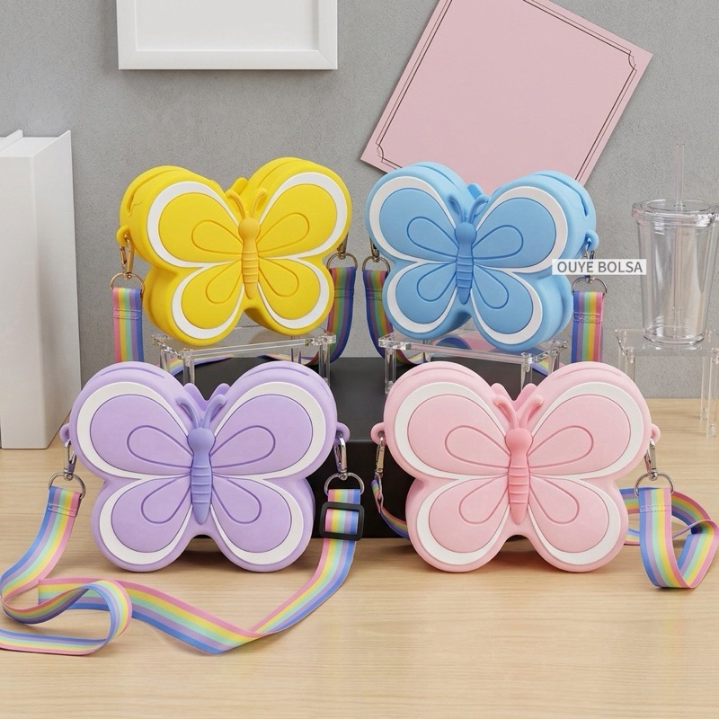 Bolsa Infantil de Silicone Borboleta Com Alça Col