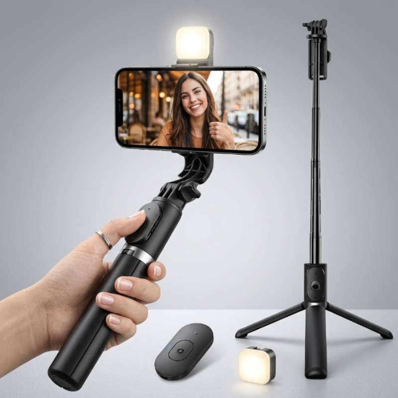 Tripé Selfie para Celular com Luz LED e Bluetooth