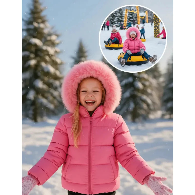 Jaqueta Puffer Infantil Menina Com Capuz De Pelo E