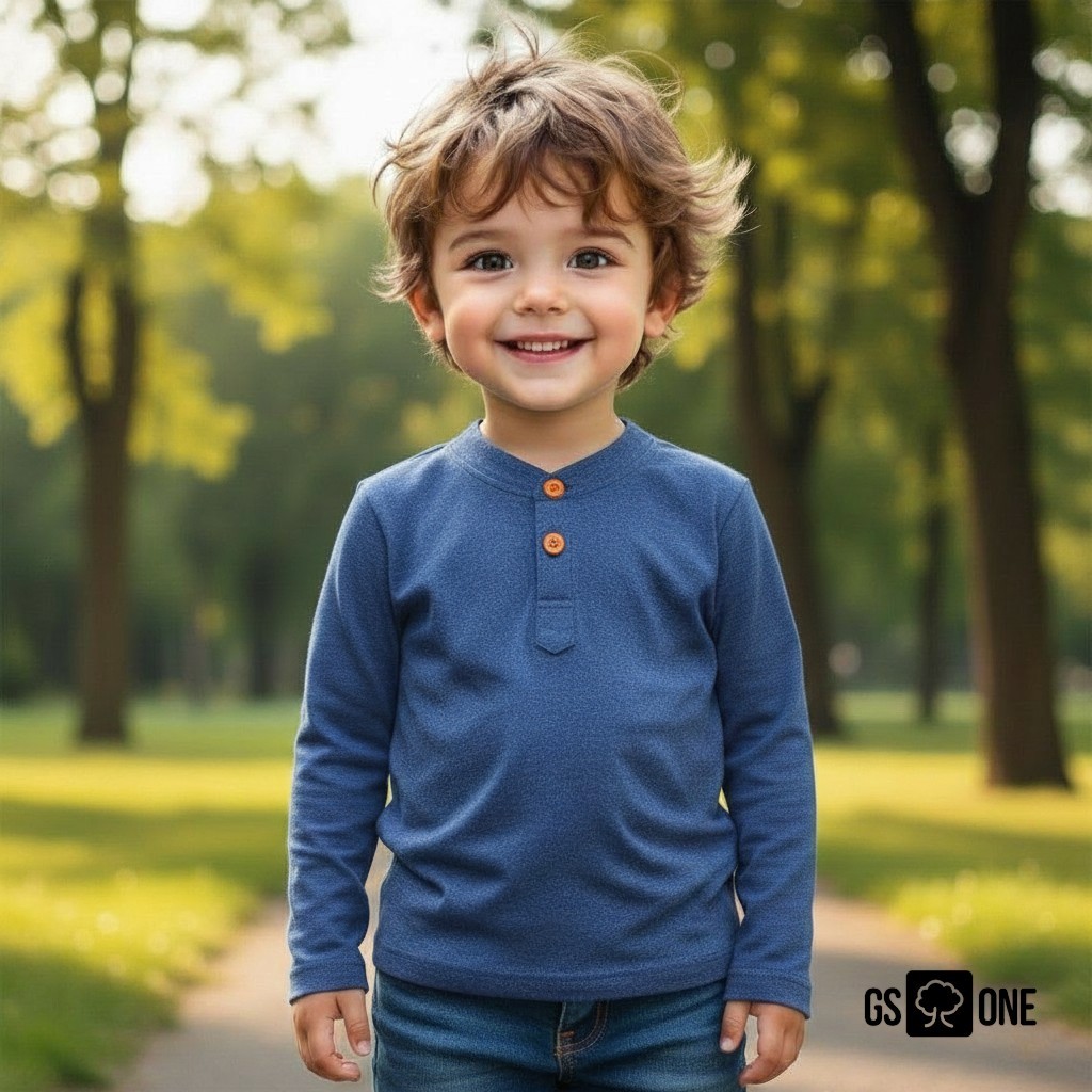 Camisa Henley Manga Longa Infantil Malha Ecológic