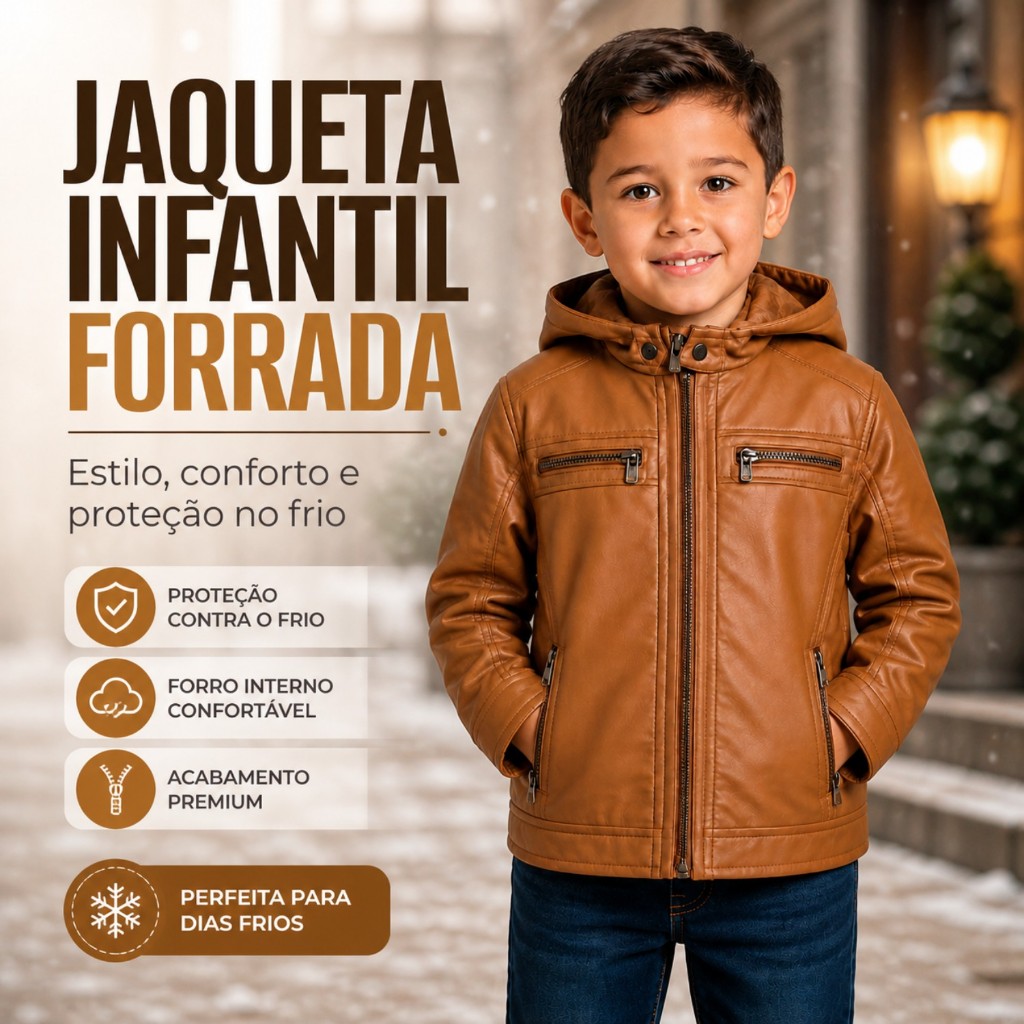 Jaqueta de Couro Infantil Masculino Menino Forrada