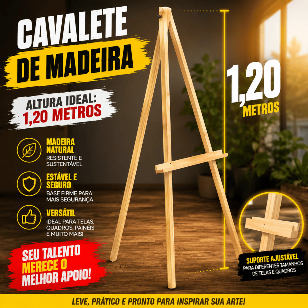 Cavalete Tripé Madeira Natural 1,20m Decorativo P