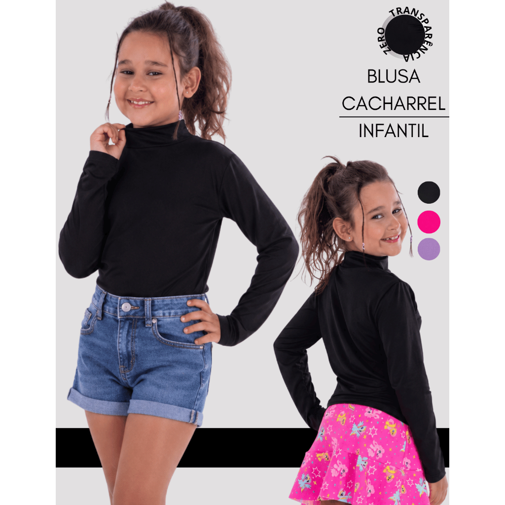 Blusa Gola Alta Manga Longa Infantil Para Meninas