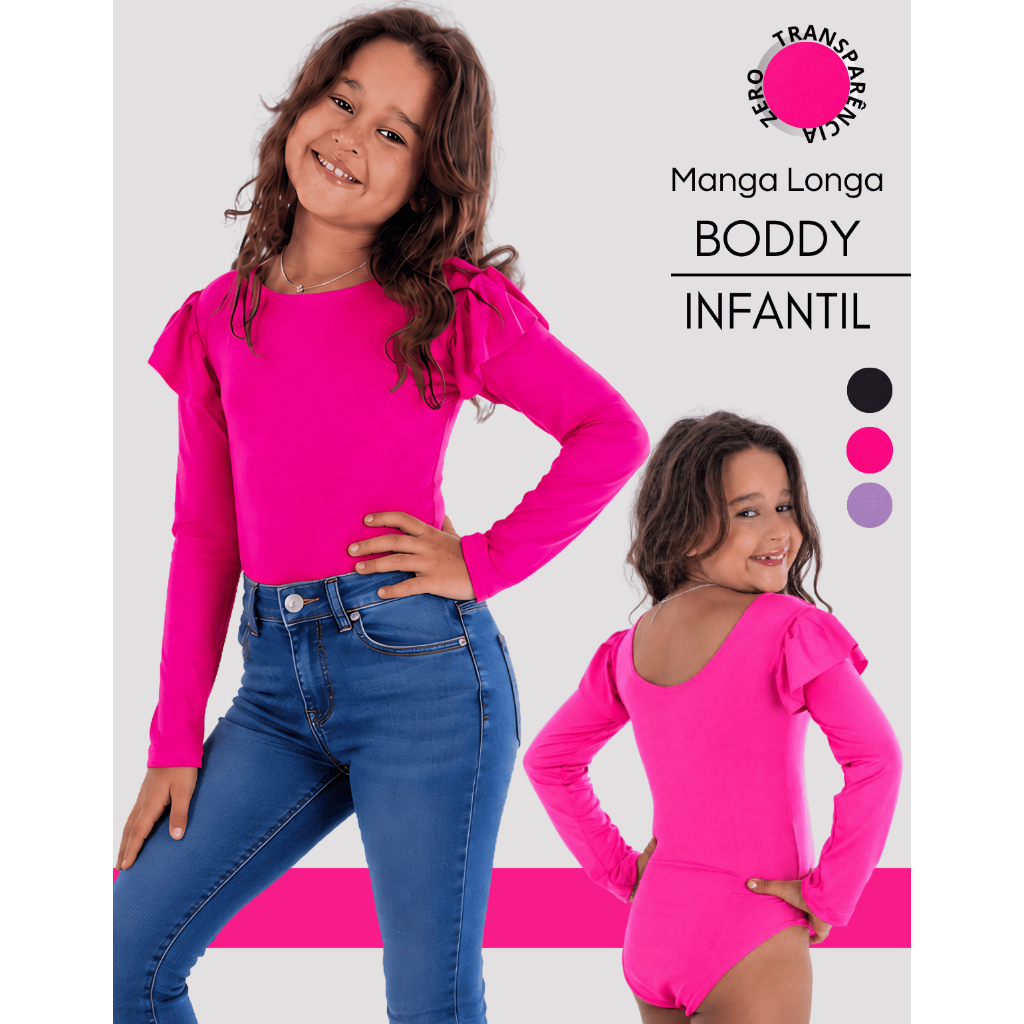 Body Manga Longa Babado Frufru Infantil Meninas Bl