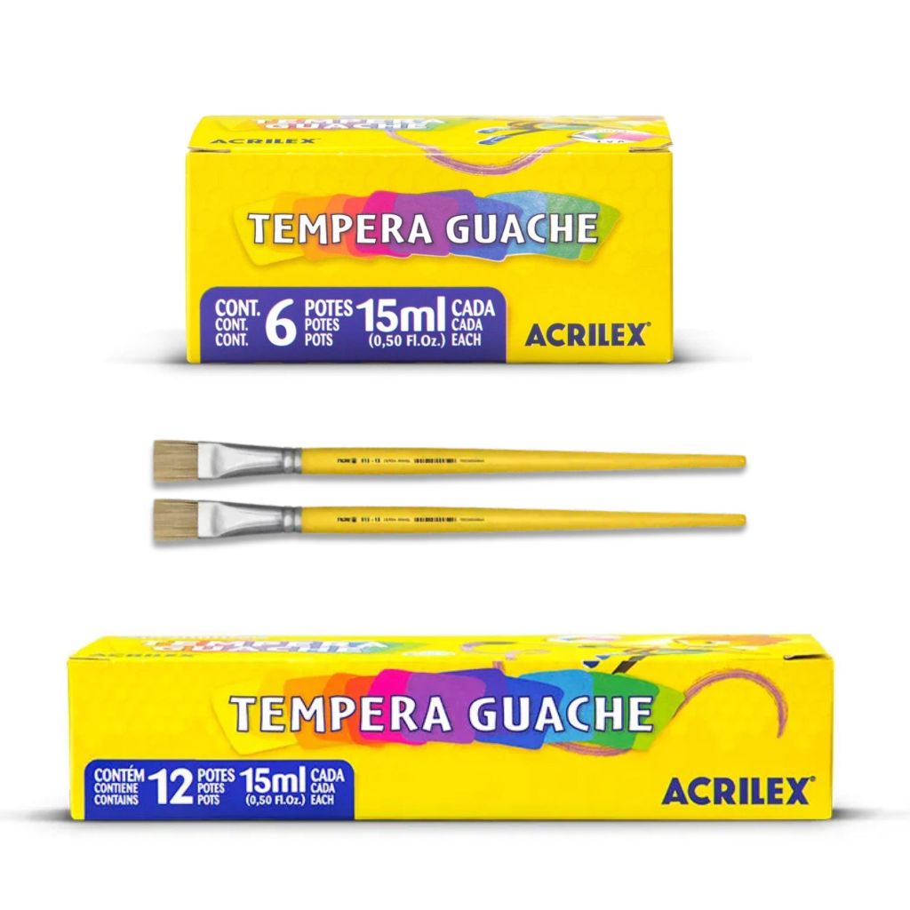Kit 2 Pinceis N.10 + Tinta Guache 12 ou 06 Cores &