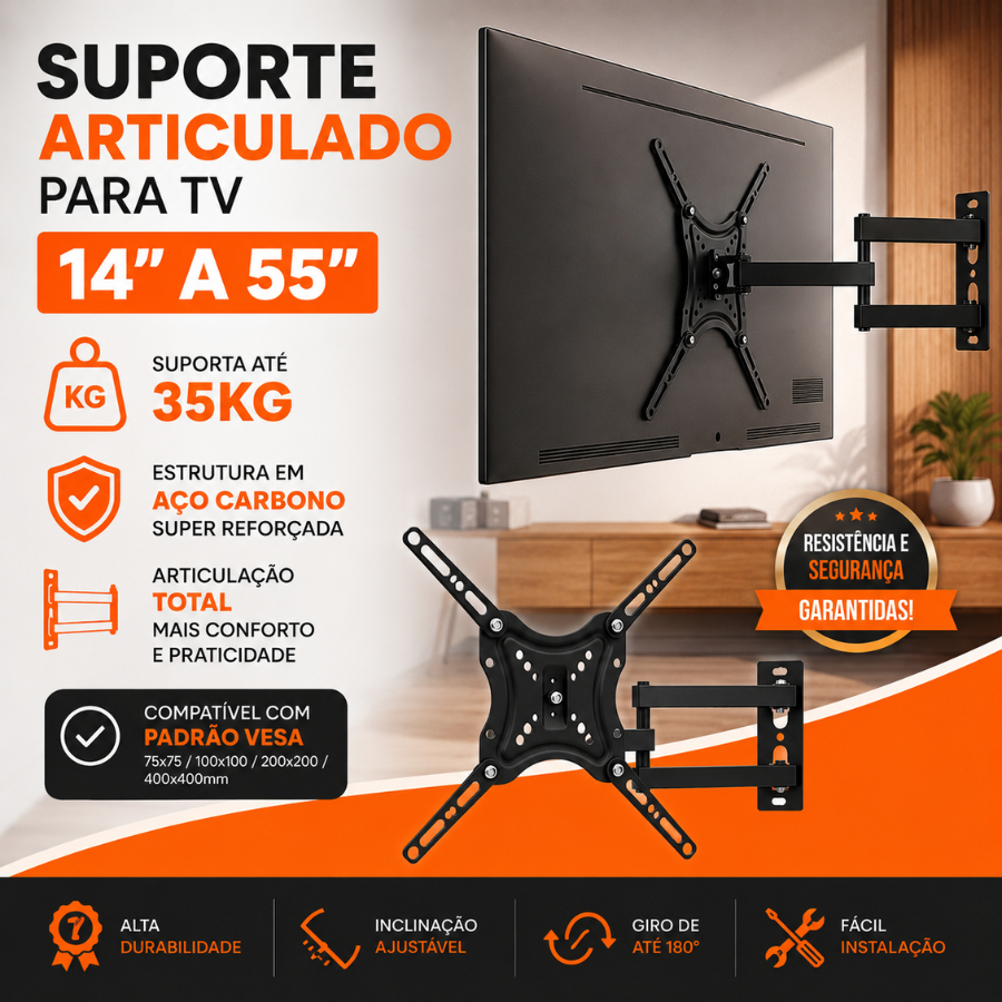 Suporte Para TV Articulado 14 a 55 Polegadas de Pa