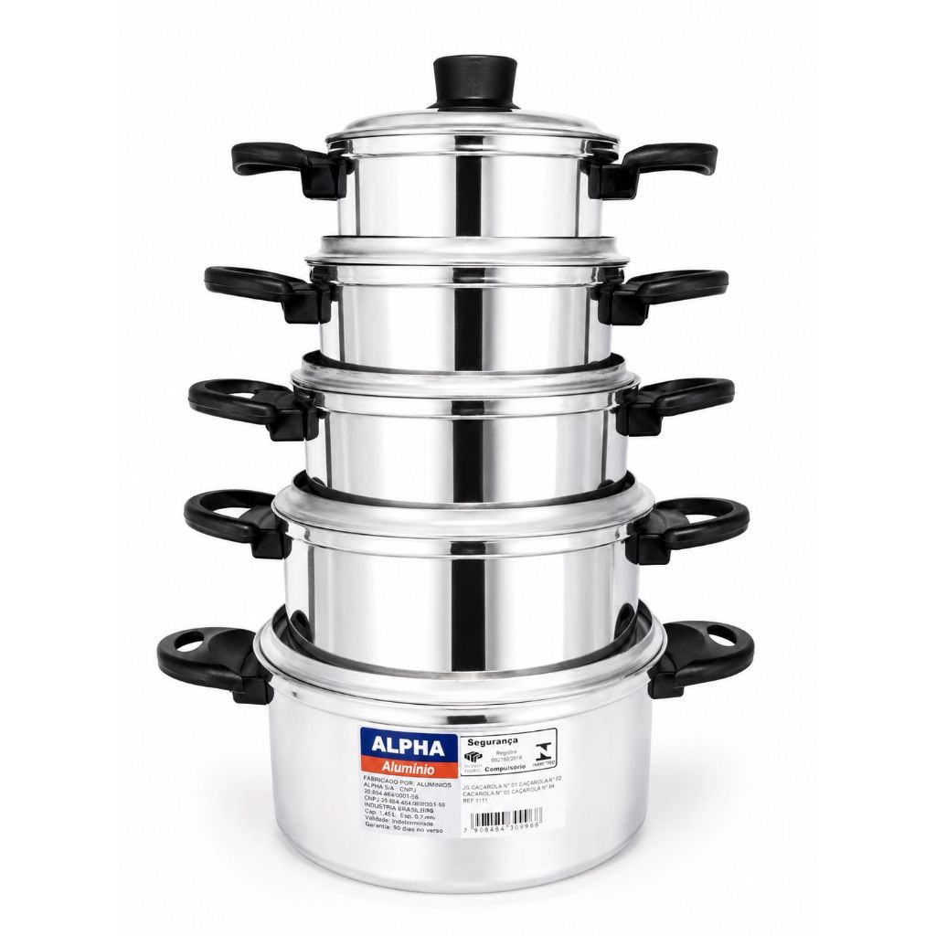 Kit Jogo de Panela Caçarola Aluminio 5 Peças Tam