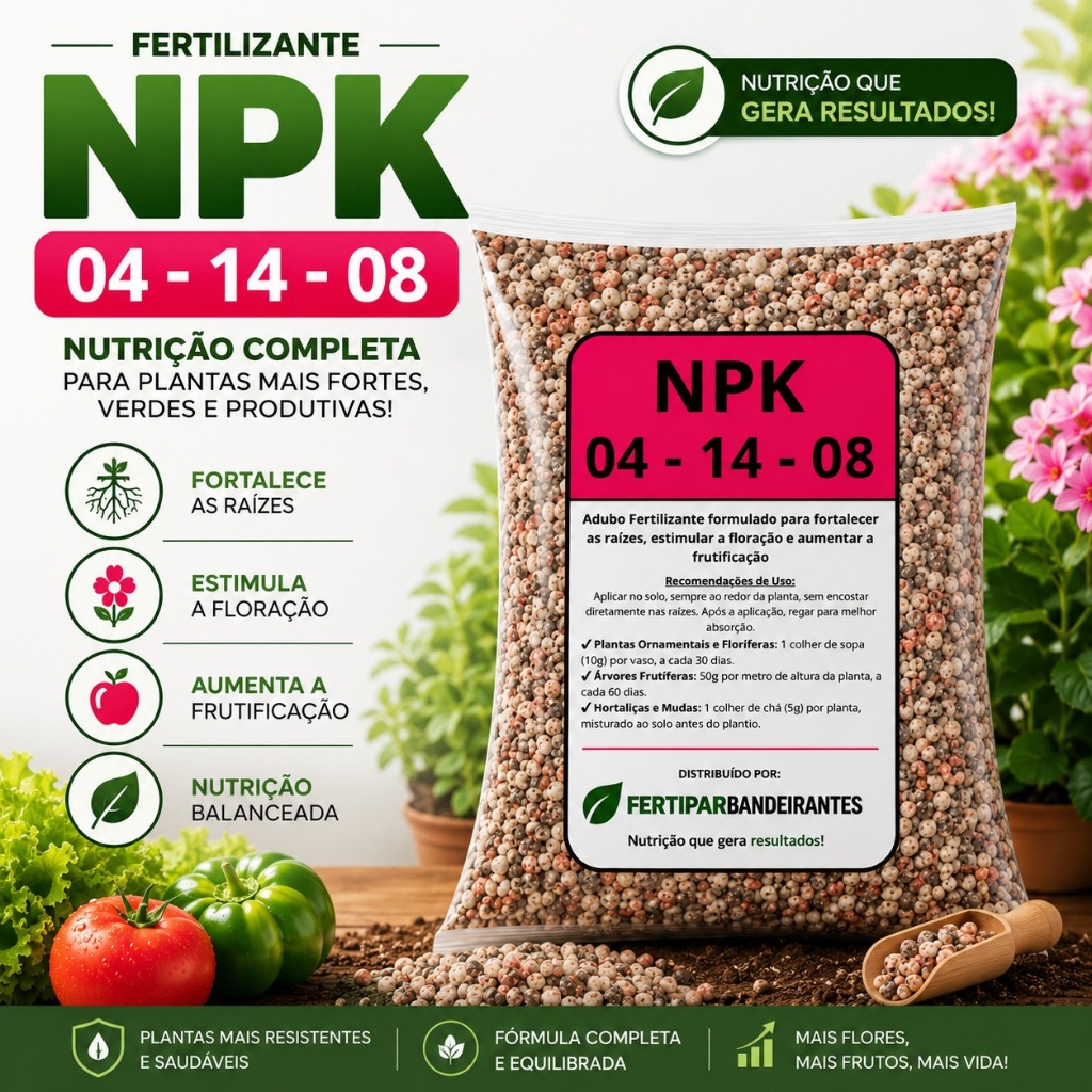 Adubo NPK 04-14-08 Premium  Mais Flores, Frutos e 
