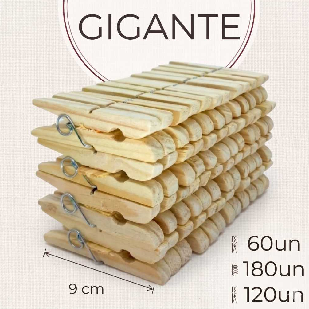 Kit 180 a 60 Unidades Prendedor de Roupas Gigante