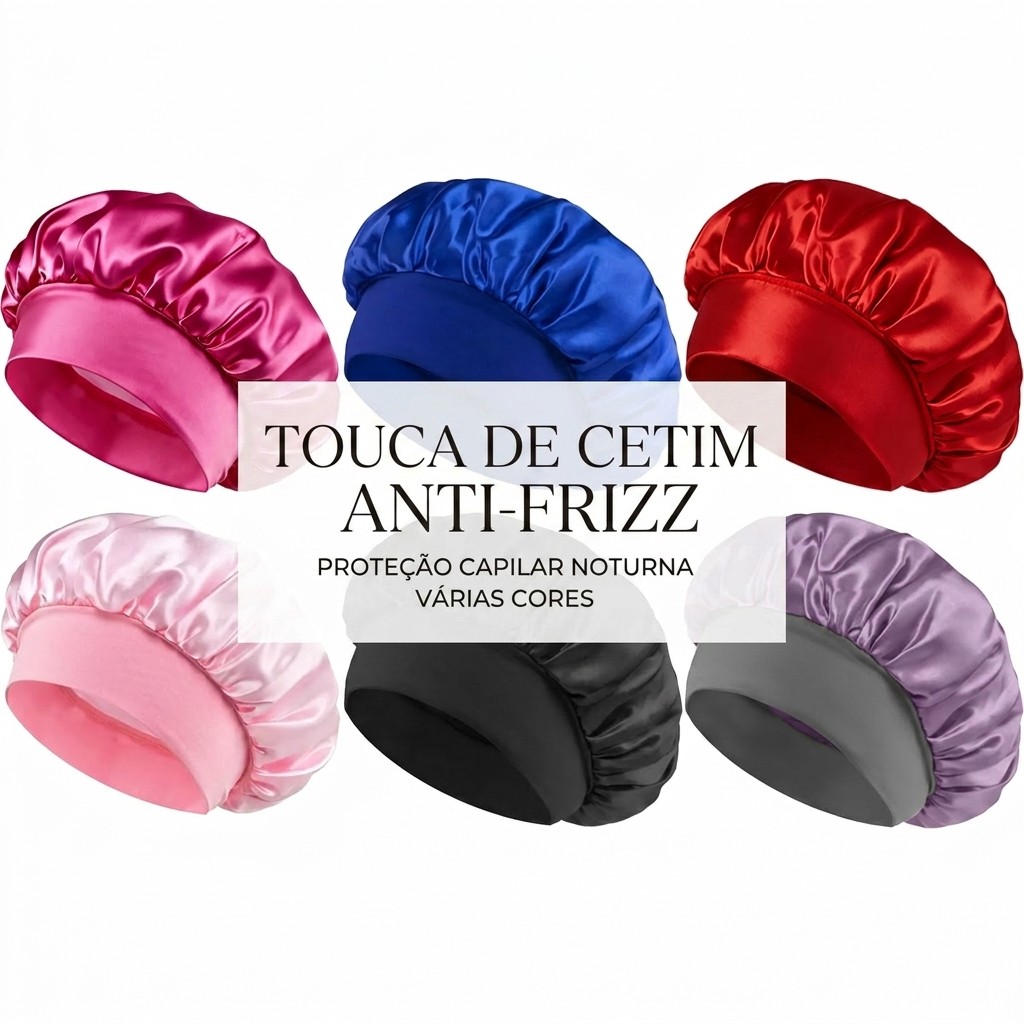 Kit 3 Toucas de Cetim com Faixa Larga Elástica An