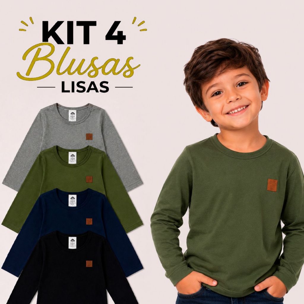 Kit Com 4 Camisetas Manga LONGA De Inverno Cores S