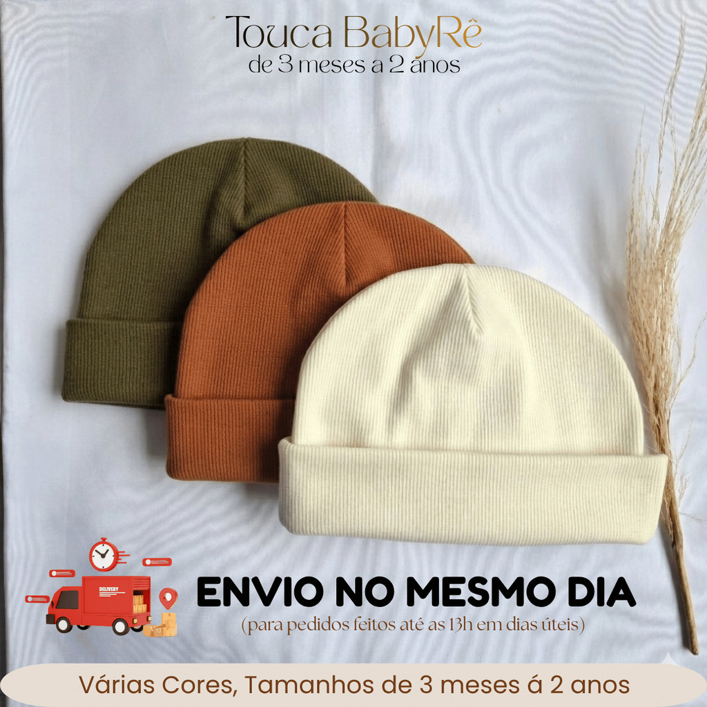 KIT 3 Toucas Bebe 3 Meses a 2 Anos Algodão Canela