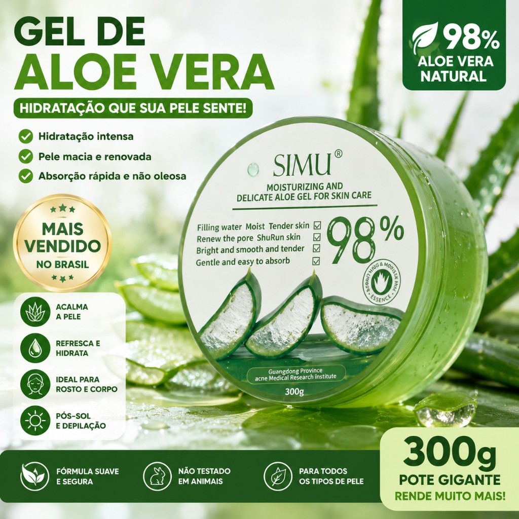 Novo Gel de Aloe Vera e Babosa 98% – Hidrata