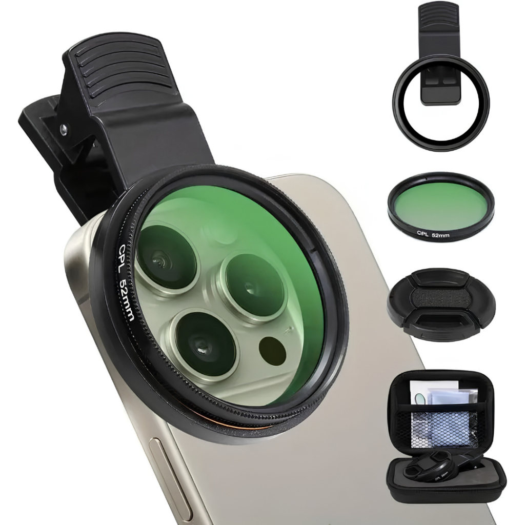 Filtro CPL Polarizador 52mm para Celular com Clip 