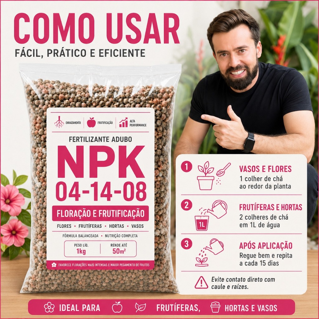 Fertilizante Adubo NPK 04 14 08 Completo Para Enra