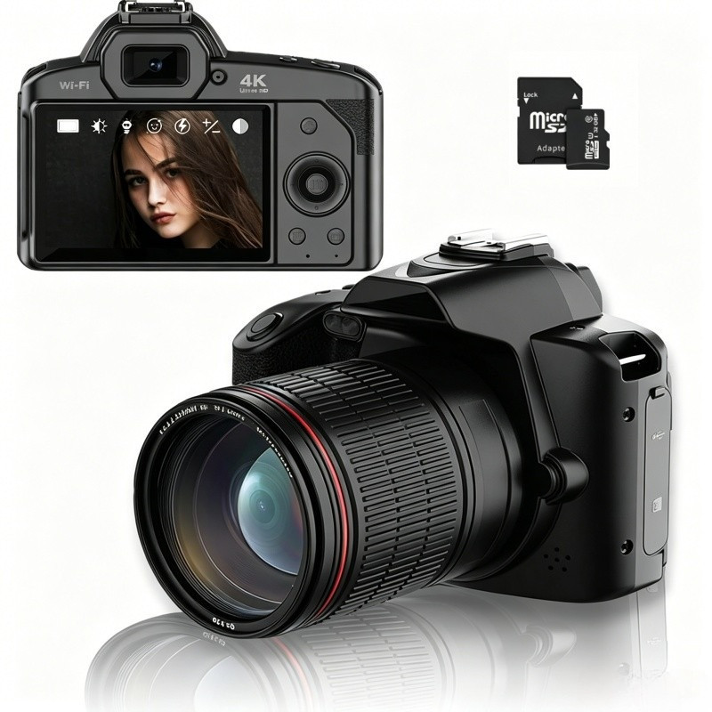 Câmera Digital DSLR D5 WiFi 4K Dupla 64MP Com Vis