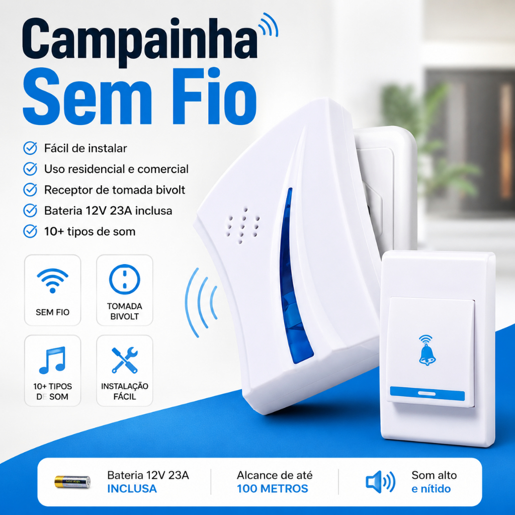 Campainha Interfone Sem Fio Resistente à Chuva Us