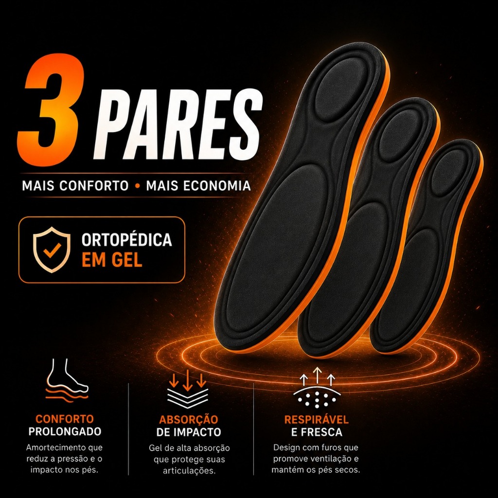 Kit 3 Pares Palmilha em Gel Ortopédica Anatômica