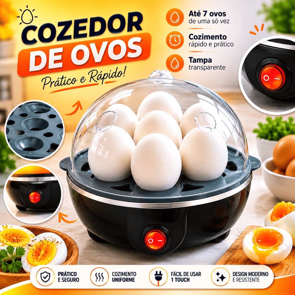 Cozedor De Ovos Elétrico 7 ovos Portátil Cozinha