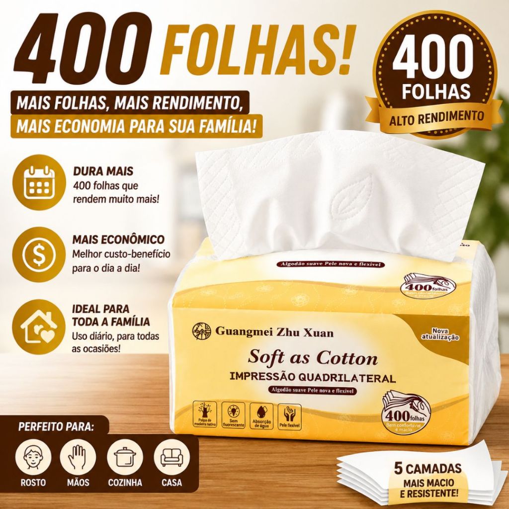 Lenço De Papel Soft Cotton 400 Folhas 5 Camadas A