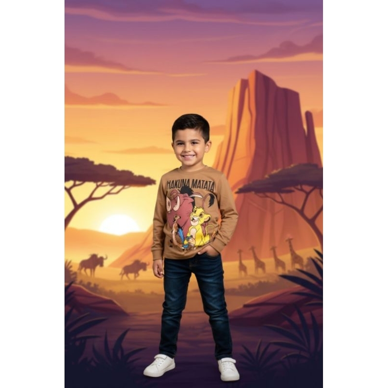 camiseta infantil manga longa rei leão