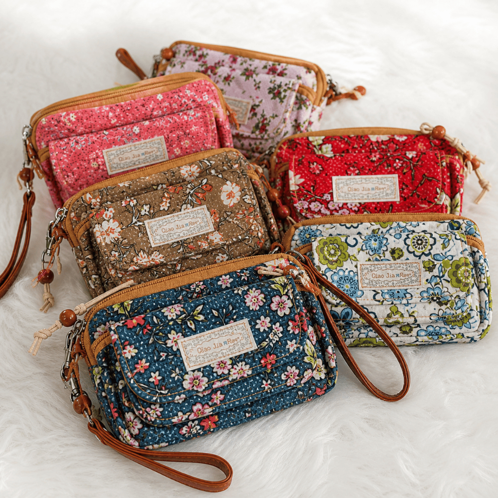 Bolsa Carteira Pequena de Tecido Feminina Floral E