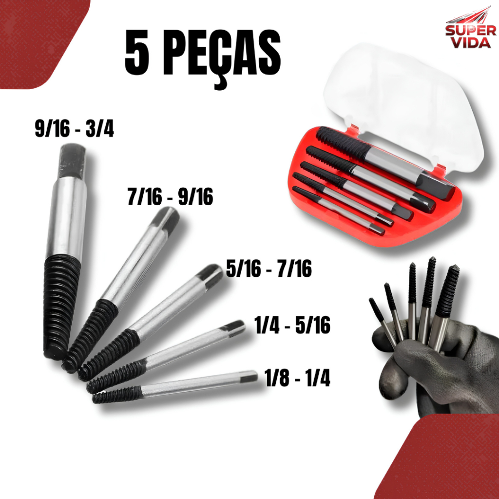Kit Extrator de Parafuso Espanado com Estojo Port�