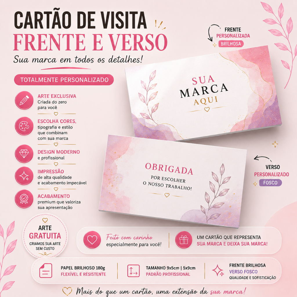 100 Cartões de Visita Personalizados | Arte Exclu