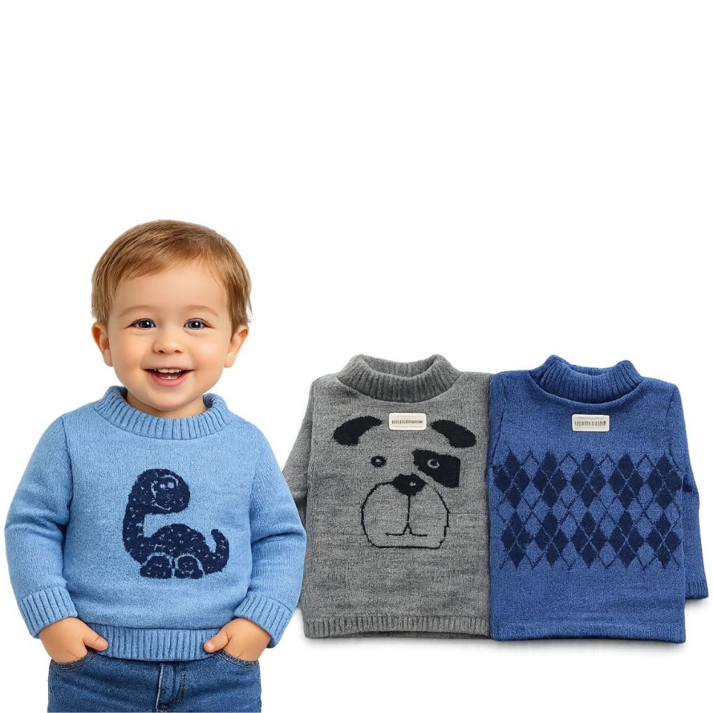 Kit 3 Blusas De Lã Infantil Sueter Menino Tricô 
